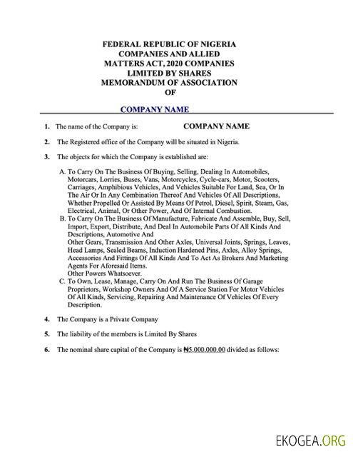 Modèle Word et PDF de certificat d'enregistrement du Nigeria